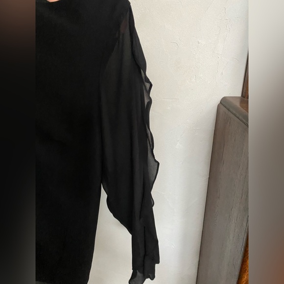 Flutter sleeve lined crepe/organza Black blouse, Size XL - Picture 4 of 11